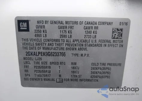 2016 GMC Terrain Slt из США, поврежденный, VIN 2GKALPEK9G6233766